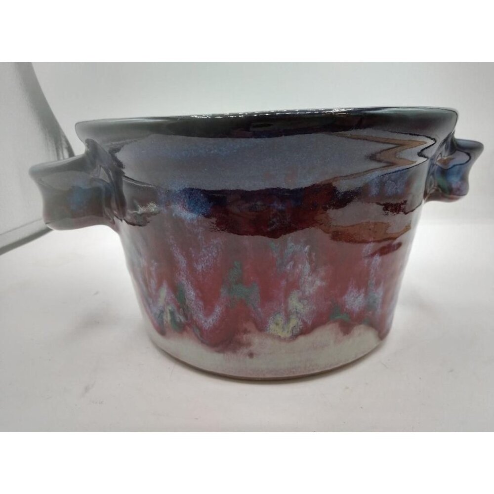 Handcrafted Pottery Signed Chamberlain Double-Handled Bowl With Multicolor Glaze